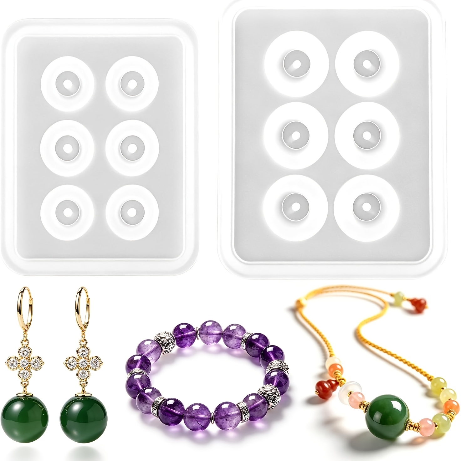 Resin Jewelry Kit - Two perforated spherical silicone bead molds,