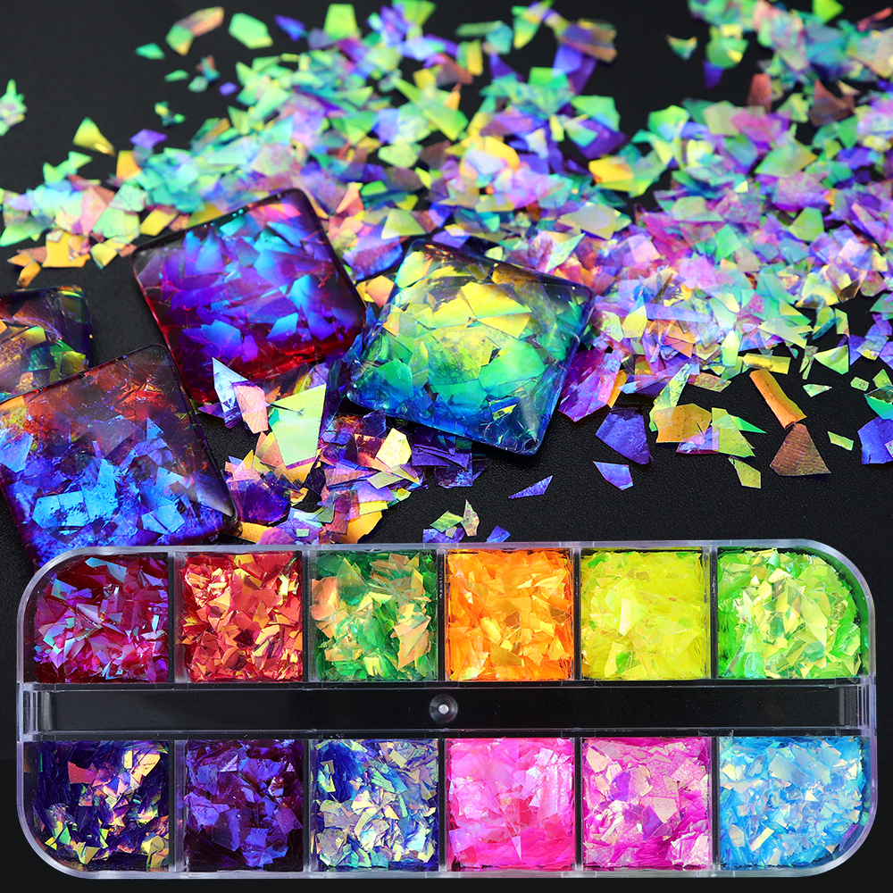 12 Grids/Box Iridescent Glitte - Gold Foil Flakes 리뷰 및 가격
