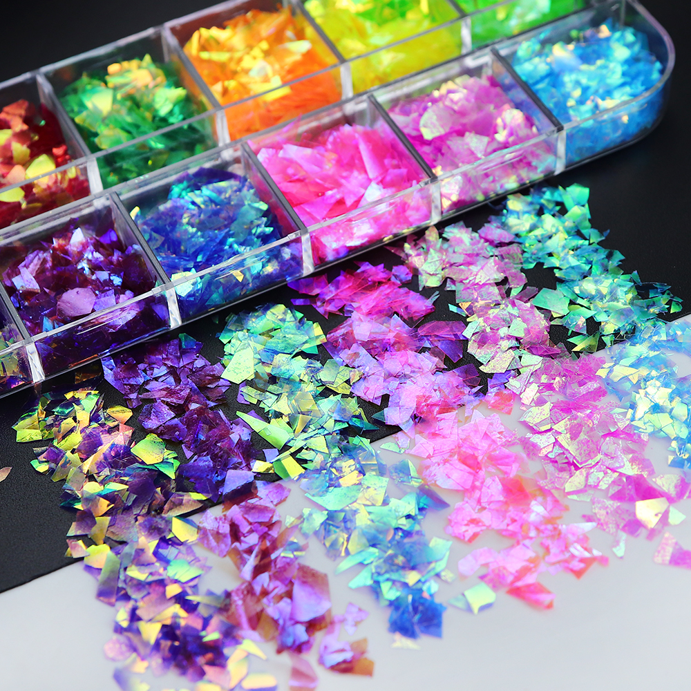 12 Grids/Box Iridescent Glitte - Gold Foil Flakes 리뷰 및 가격